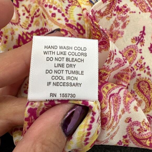 Rose + Olive Paisley Patchwork Button-Down Blouse, Size L, Like New - Picture 5 of 6